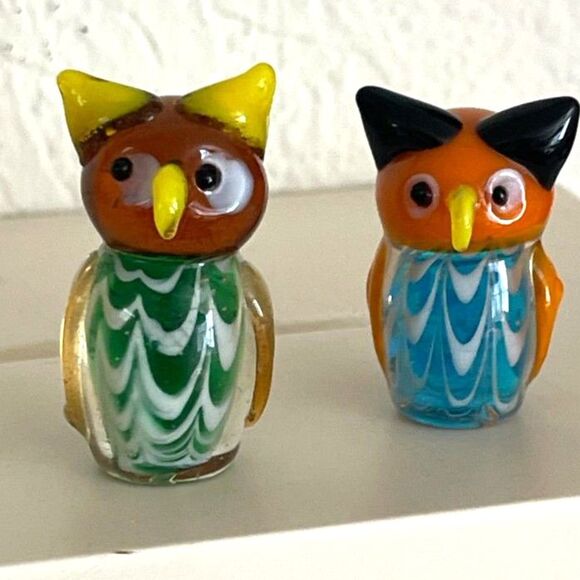 Lot 2 Miniature Fitz and Floyd Menagerie Blown Glass Owls Birds Handmade - Picture 5 of 9